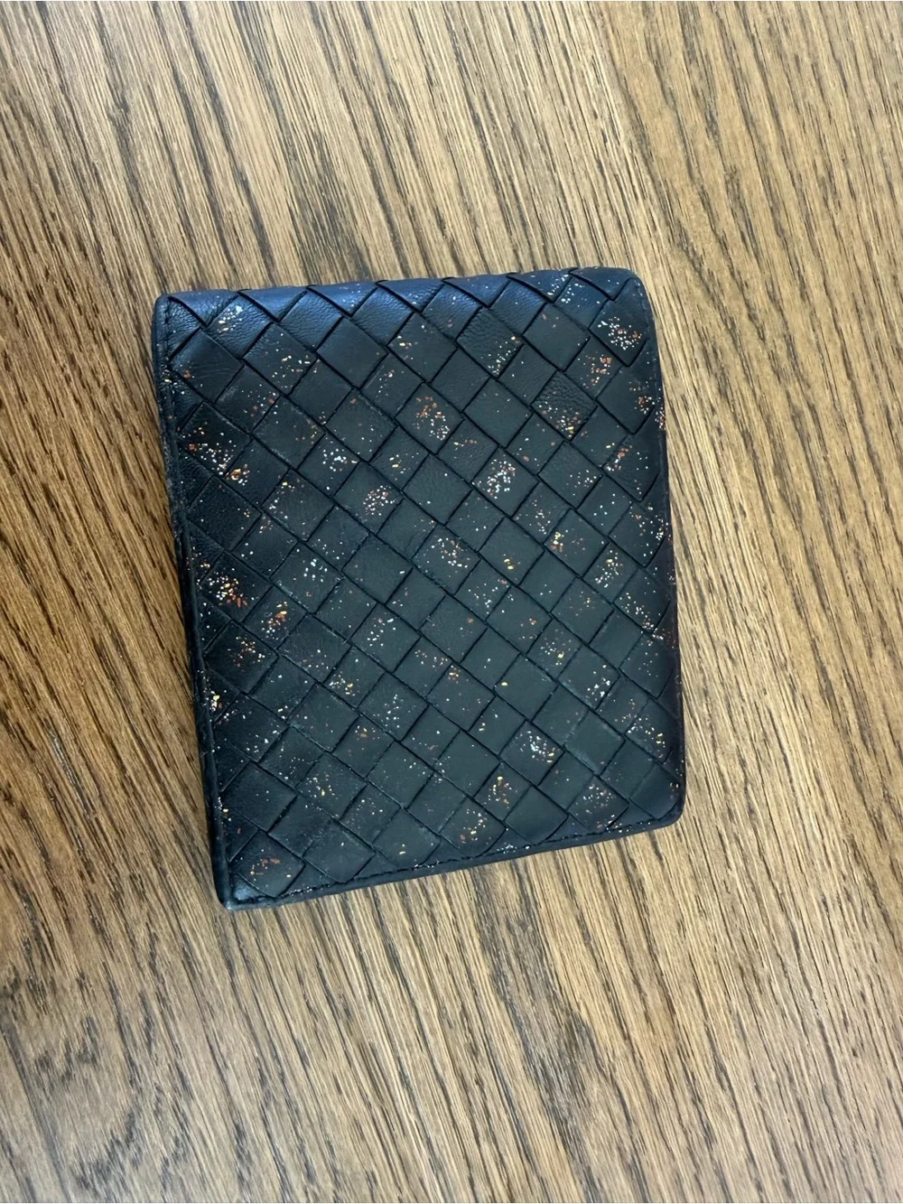 Bottega Veneta Woven Black Leather Bifold Wallet with Metallic Flecks